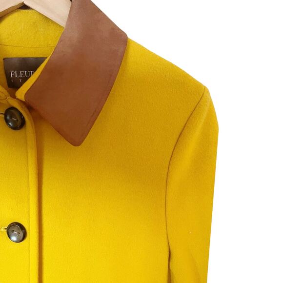 FLEURETTE Wool Barn Coat Jacket Yellow Contrast Collar Pockets USA Medium NWT - Picture 4 of 9